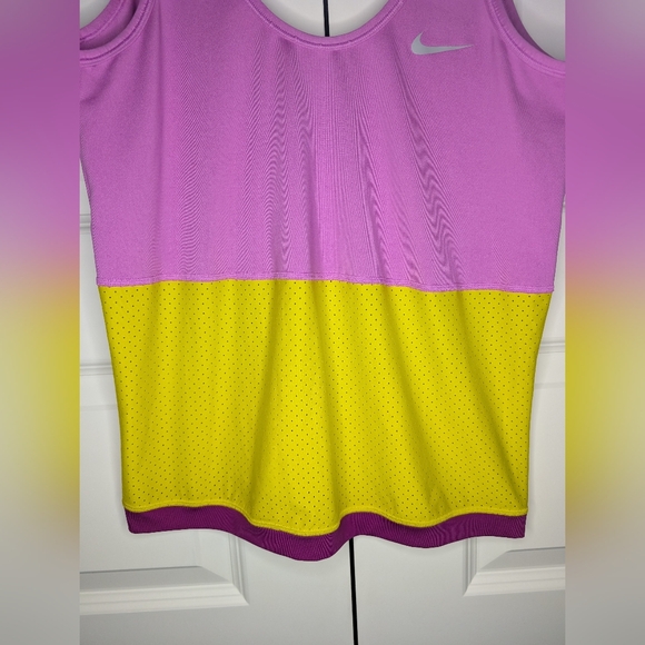 Nike Dri-fit Womens Tank Top Medium Pink Yellow Color Block Mesh - Picture 3 of 9